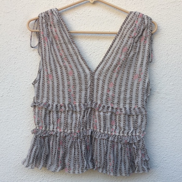 All Saints floral stripe tie shoulder top - Picture 2 of 7